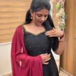 Handworked anarkali with dupatta in black maroonish red combo as party wear casual wear temple wear for special occassion