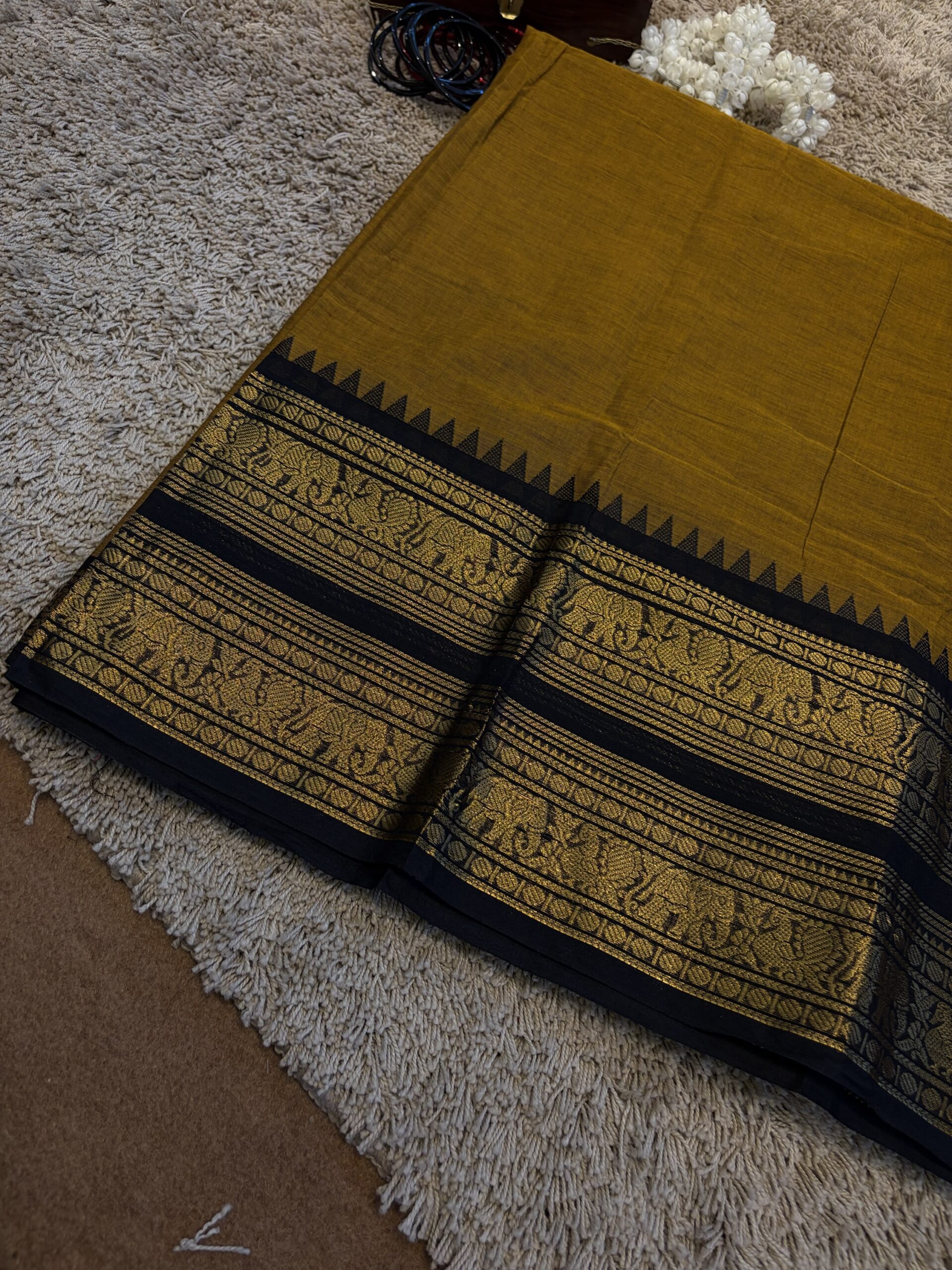 PREMIUM 100 counts KANCHI COTTON SAREE WITH RETAPETA BORDER-MUSTARD YELLOW-BLACK FOR traditional, halfsaree, weddingoutfit, bridalwear , southindian , handwork, engagement outfit, kerala halfsaree