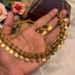 ANTIQUE NECKPIECE & EARRINGS SET IN LAKSHMI COIN FINISH FOR traditional, halfsaree, weddingoutfit, bridalwear , southindian , handwork, engagement outfit, kerala halfsaree