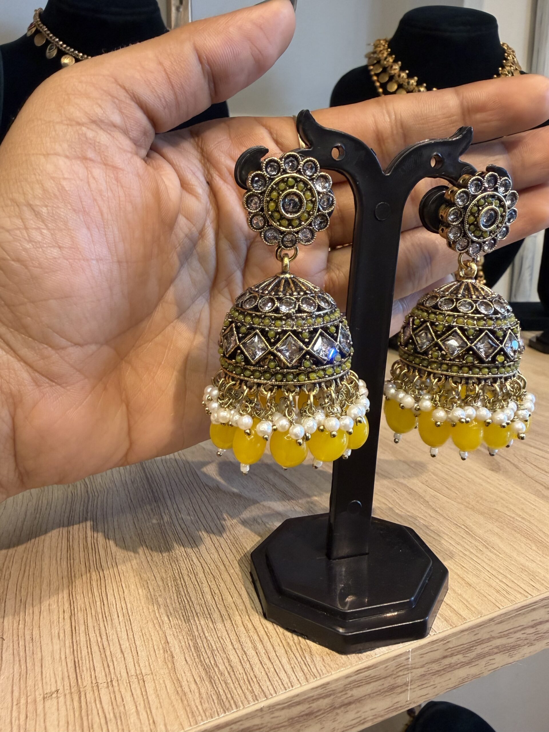 A perfect haldi or sangeet wear jhumkas FOR traditional, halfsaree, weddingoutfit, bridalwear , southindian , handwork, engagement outfit, kerala halfsaree