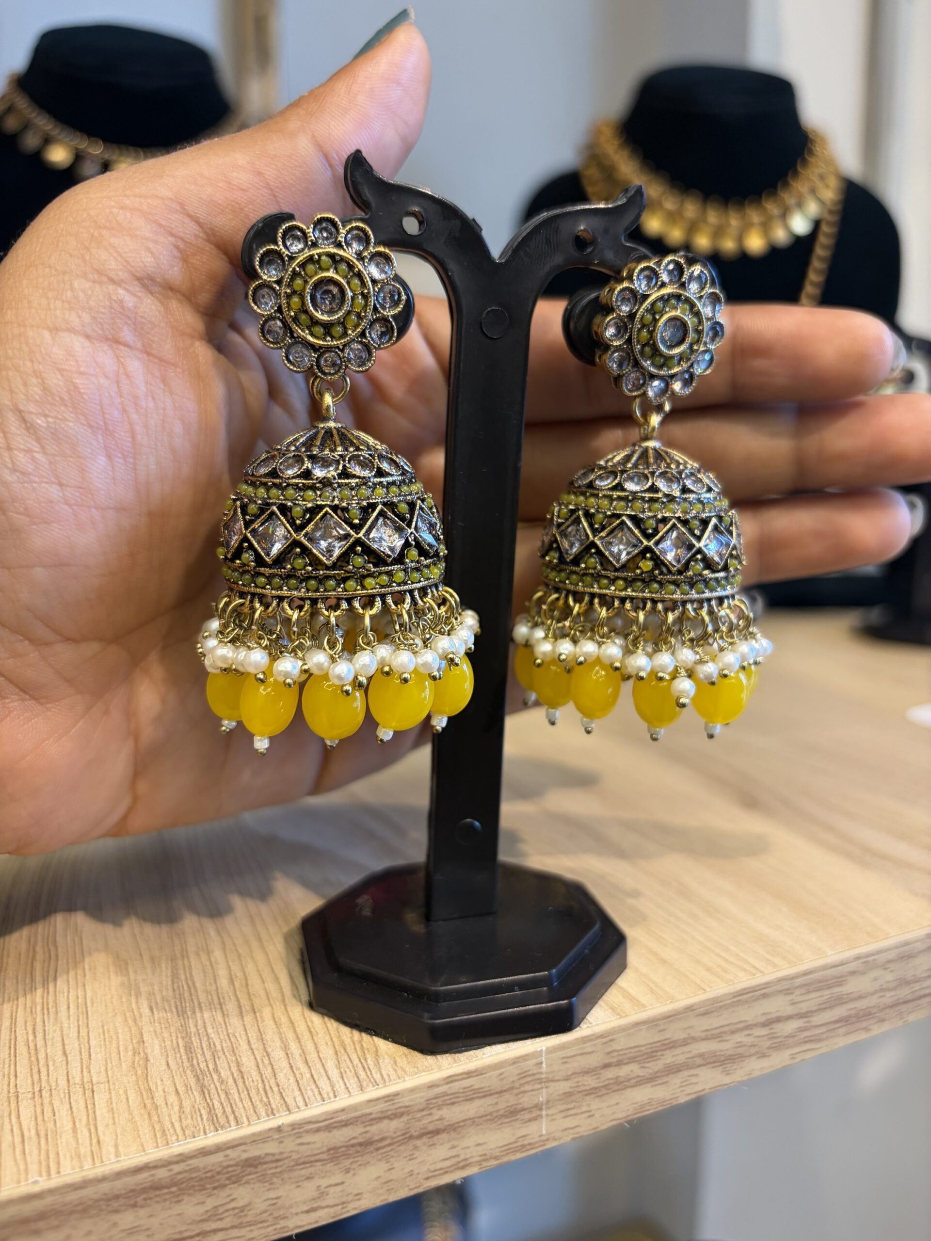 A perfect haldi or sangeet wear jhumkas FOR traditional, halfsaree, weddingoutfit, bridalwear , southindian , handwork, engagement outfit, kerala halfsaree