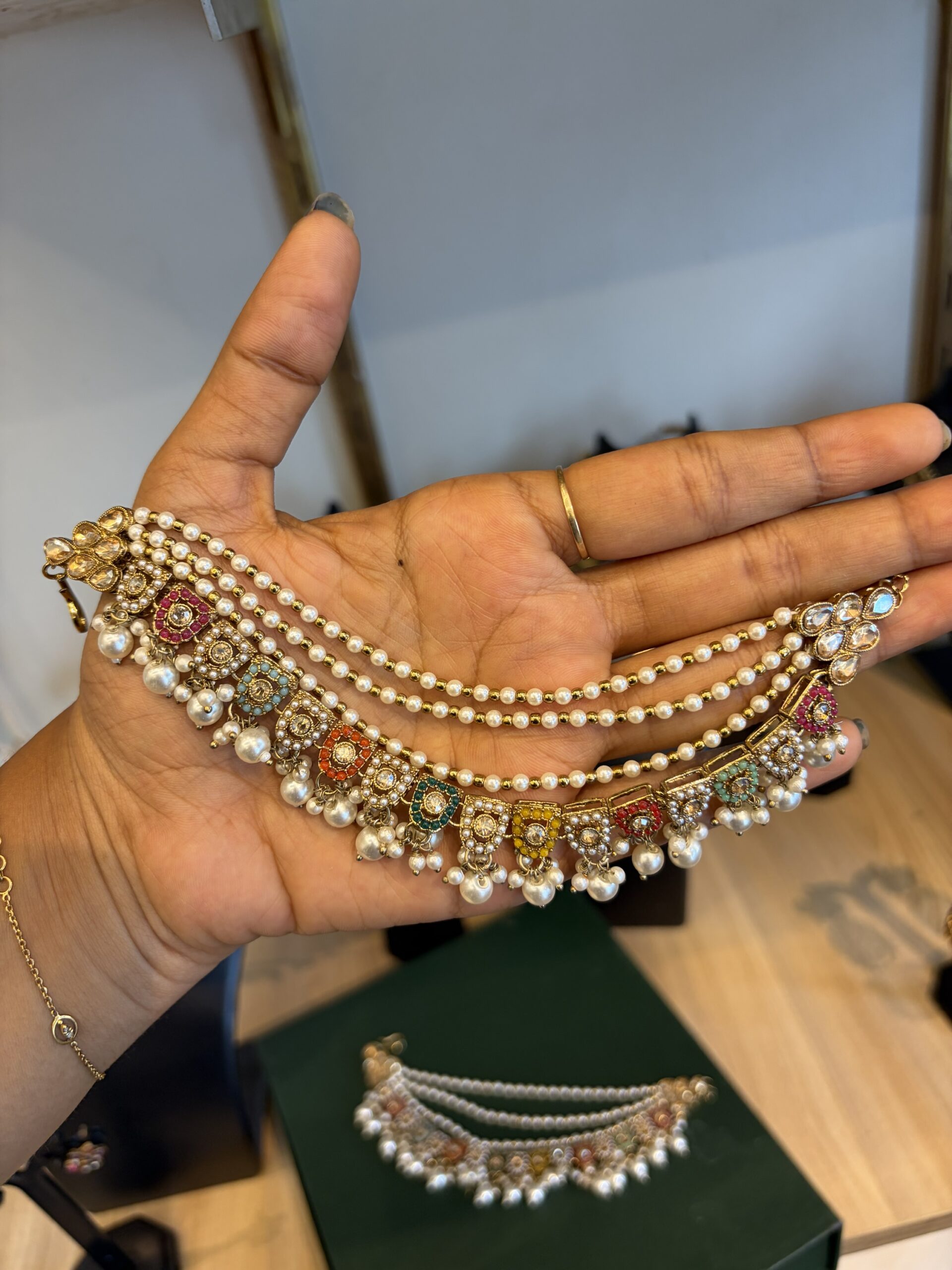 A perfect haldi or sangeet wear ear chainFOR traditional, halfsaree, weddingoutfit, bridalwear , southindian , handwork, engagement outfit, kerala halfsaree