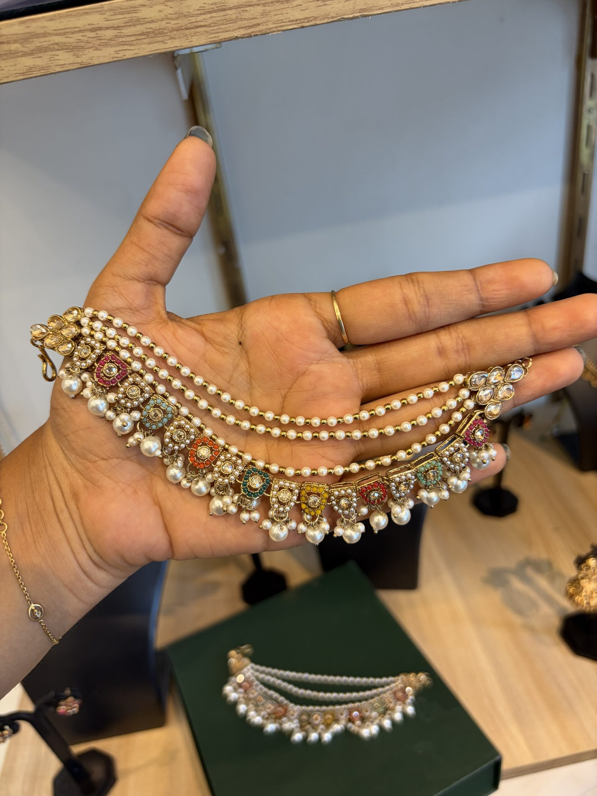 A perfect haldi or sangeet wear ear chainFOR traditional, halfsaree, weddingoutfit, bridalwear , southindian , handwork, engagement outfit, kerala halfsaree