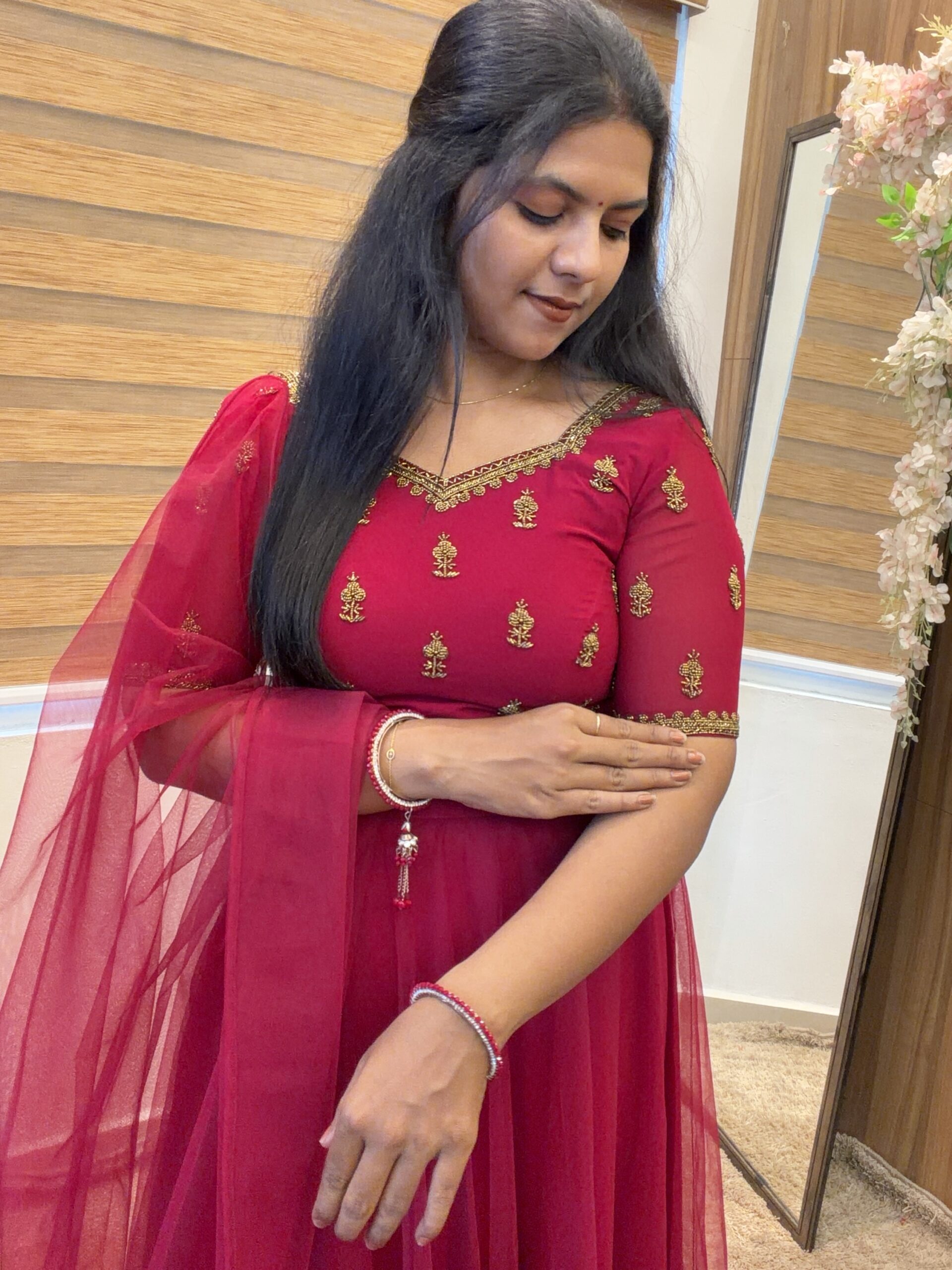 HANDWORKED NET LEHNGA IN RANI PINK FOR traditional, halfsaree, weddingoutfit, bridalwear , southindian , handwork, engagement outfit, kerala halfsaree