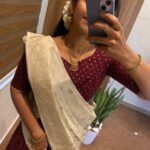 TRADITIONAL HALF SAREE IN MAROON- OFF WHITE COMBO FOR ENGAGEMENT BRIDAL WEDDING TEMPLE DATE