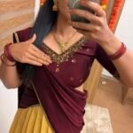 ONAM SPECIAL GOLDEN TISSUE HALFSAREE WITH HANDWORKED MAROON BLOUSE FOR traditional, halfsaree, weddingoutfit, bridalwear , southindian , handwork, engagement outfit, kerala halfsaree