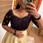 ONAM SPECIALTISSUE SKIRT PAIRED WITH HANDWORKED PURPLE BLOUSE FOR traditional, halfsaree, weddingoutfit, bridalwear , southindian , handwork, engagement outfit, kerala halfsaree