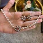 SIMPLE PEARL NECKPIECE WITH EARRINGS SET FOR traditional, halfsaree, weddingoutfit, bridalwear , southindian , handwork, engagement outfit, kerala halfsaree