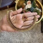 ANTIQUE NECKPIECE WITH EARRINGS SET FOR traditional, halfsaree, weddingoutfit, bridalwear , southindian , handwork, engagement outfit, kerala halfsaree