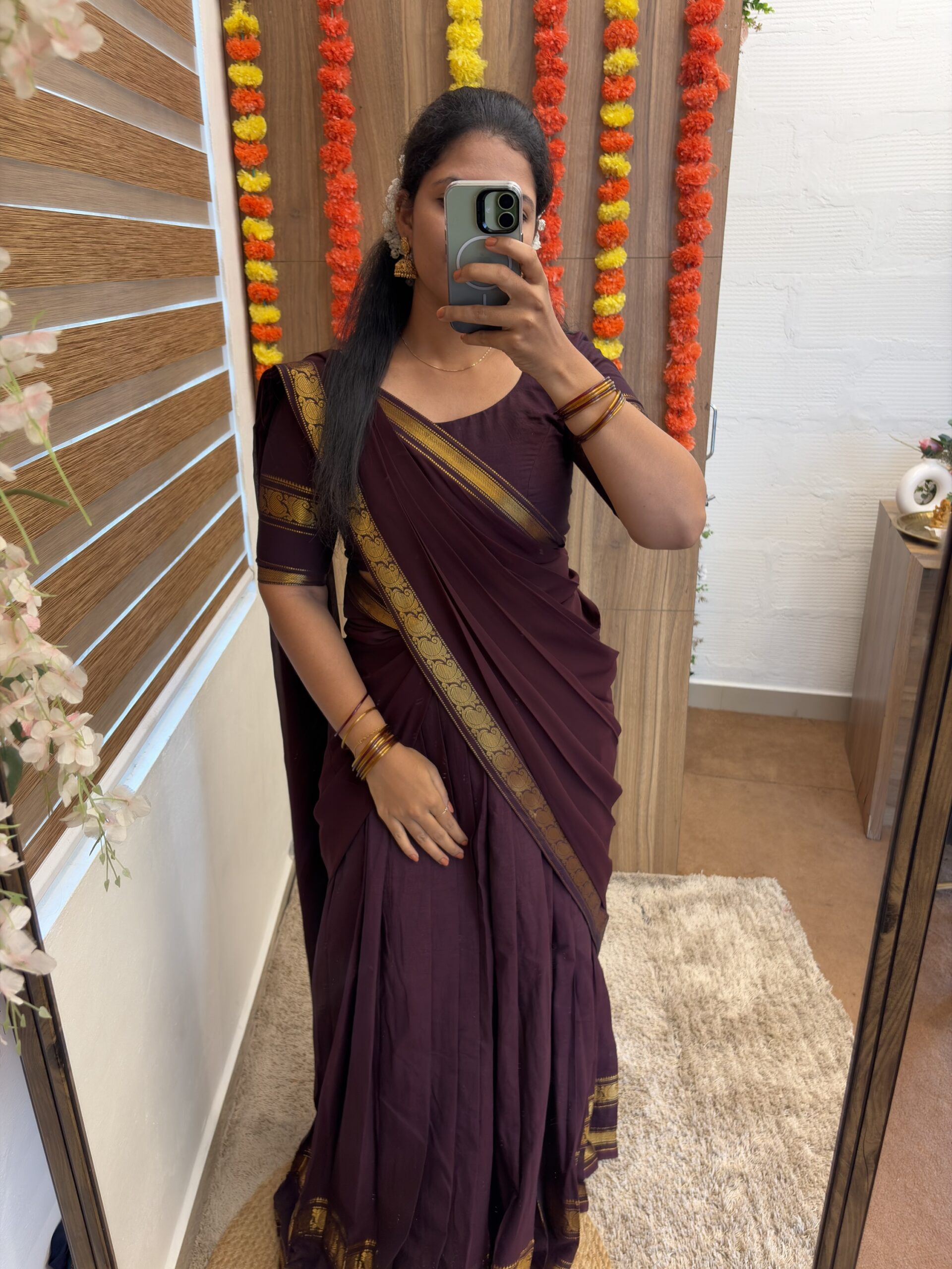 ONAM SPECIAL KANCHI COTTON HALFSAREE IN COFFEE BROWN FOR traditional, halfsaree, weddingoutfit, bridalwear , southindian , handwork, engagement outfit, kerala halfsaree